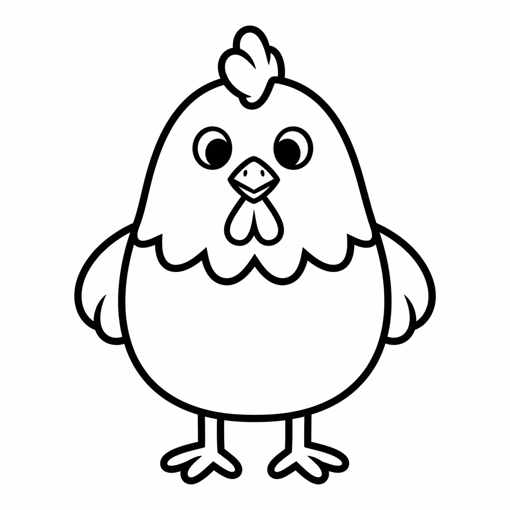 Picture of a printable coloring page showing Hen, level easy