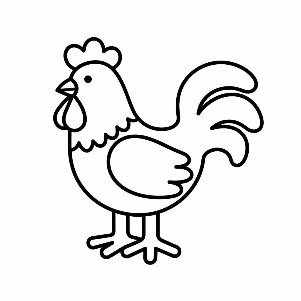 Picture of a printable coloring page showing Rooster, level easy