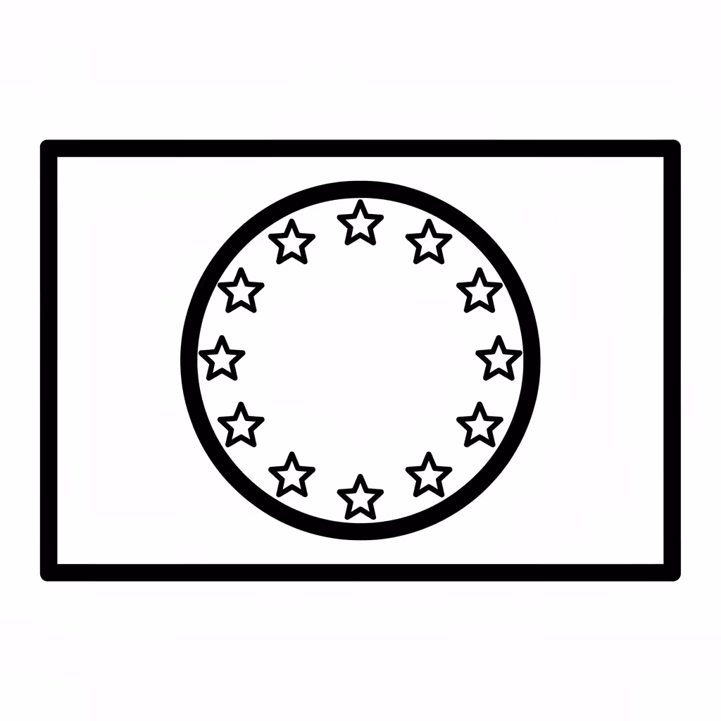 Picture of a printable coloring page showing EU Flag, level easy