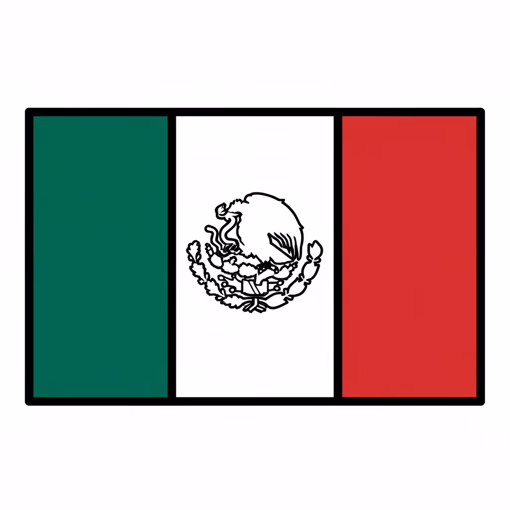 Picture of a printable coloring page showing Mexico Flag, level easy