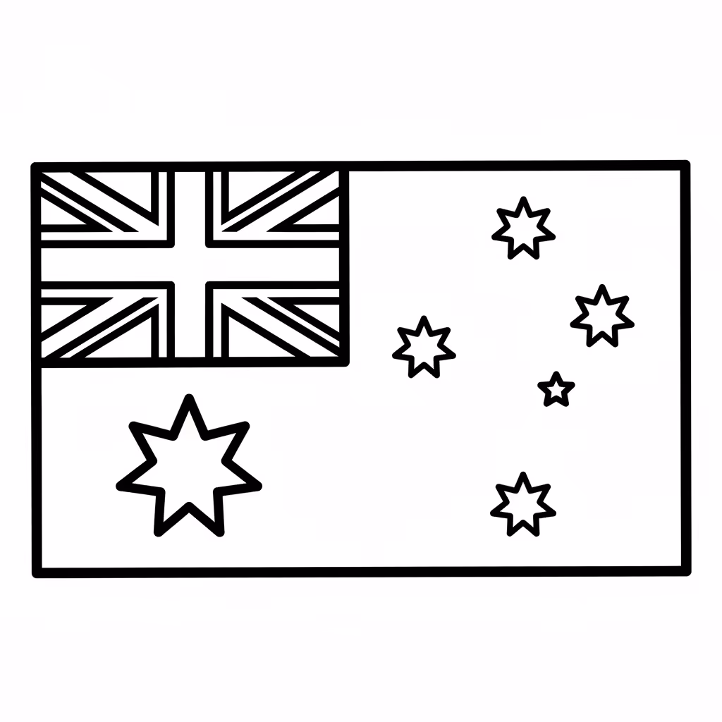 Picture of a printable coloring page showing Australia Flag, level easy