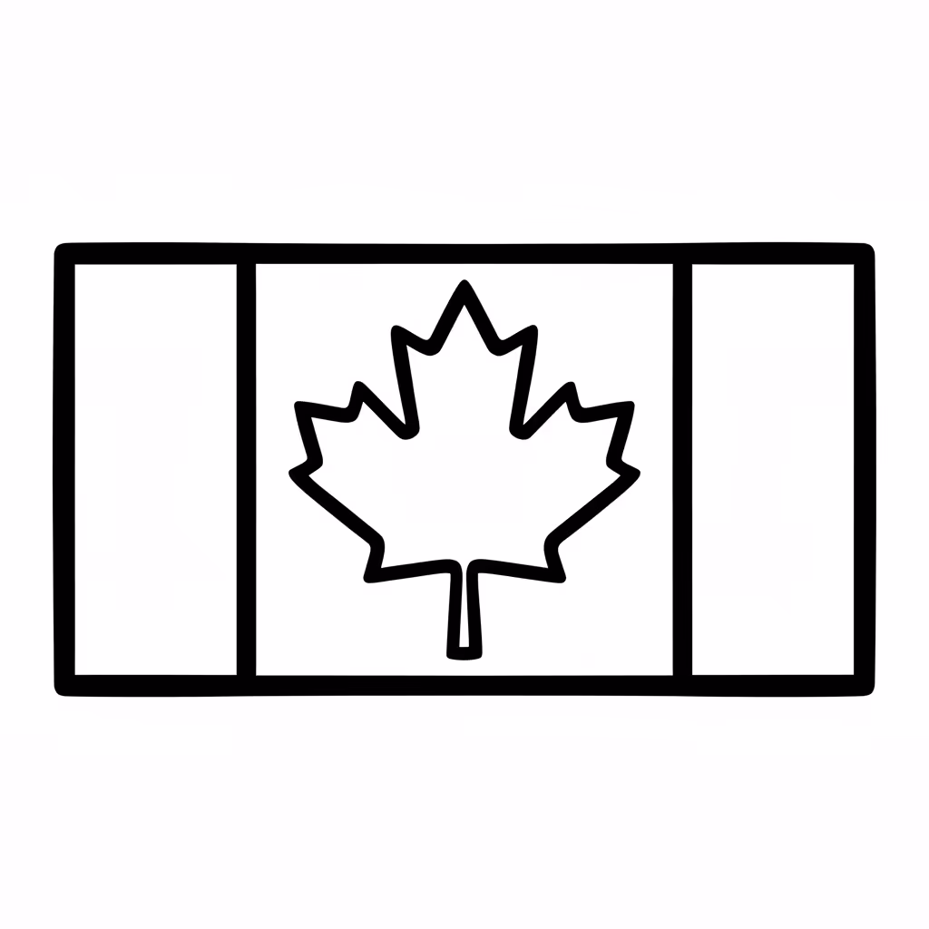 Picture of a printable coloring page showing Canada Flag, level easy