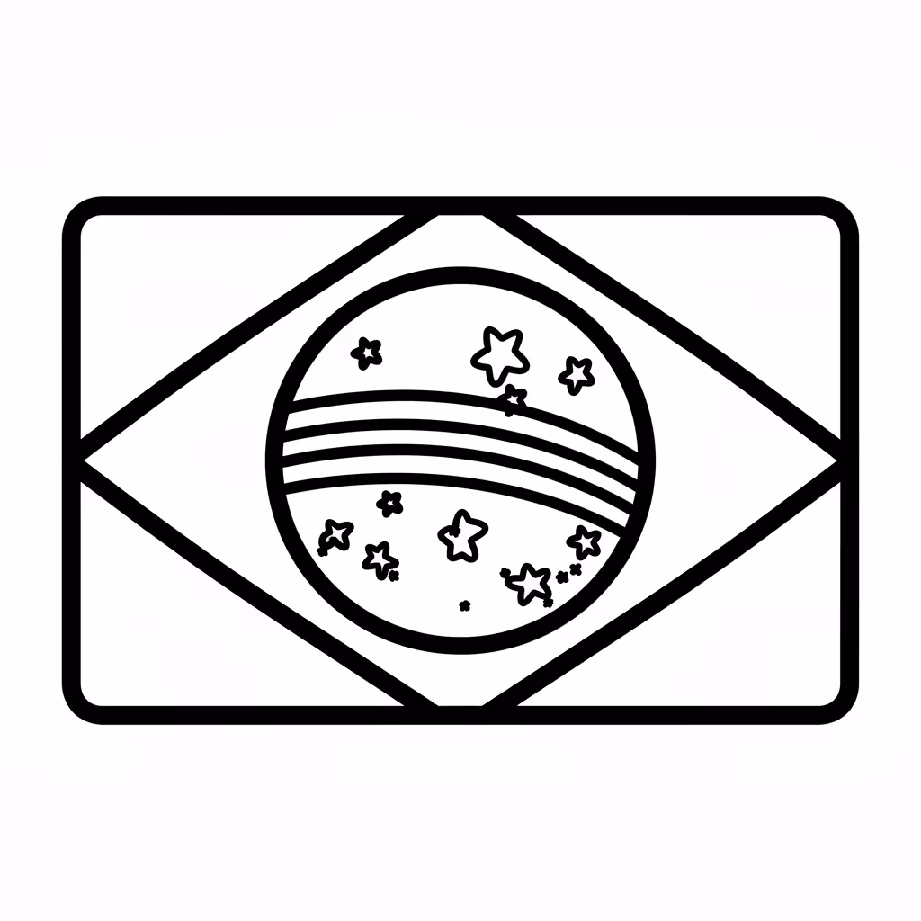 Picture of a printable coloring page showing Brazil Flag, level easy
