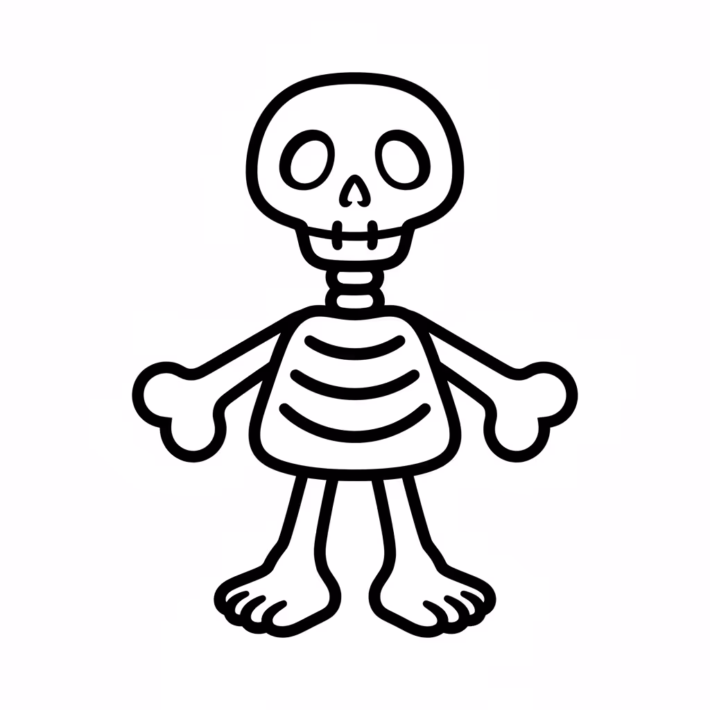 Picture of a printable coloring page showing Human Skeleton, level easy