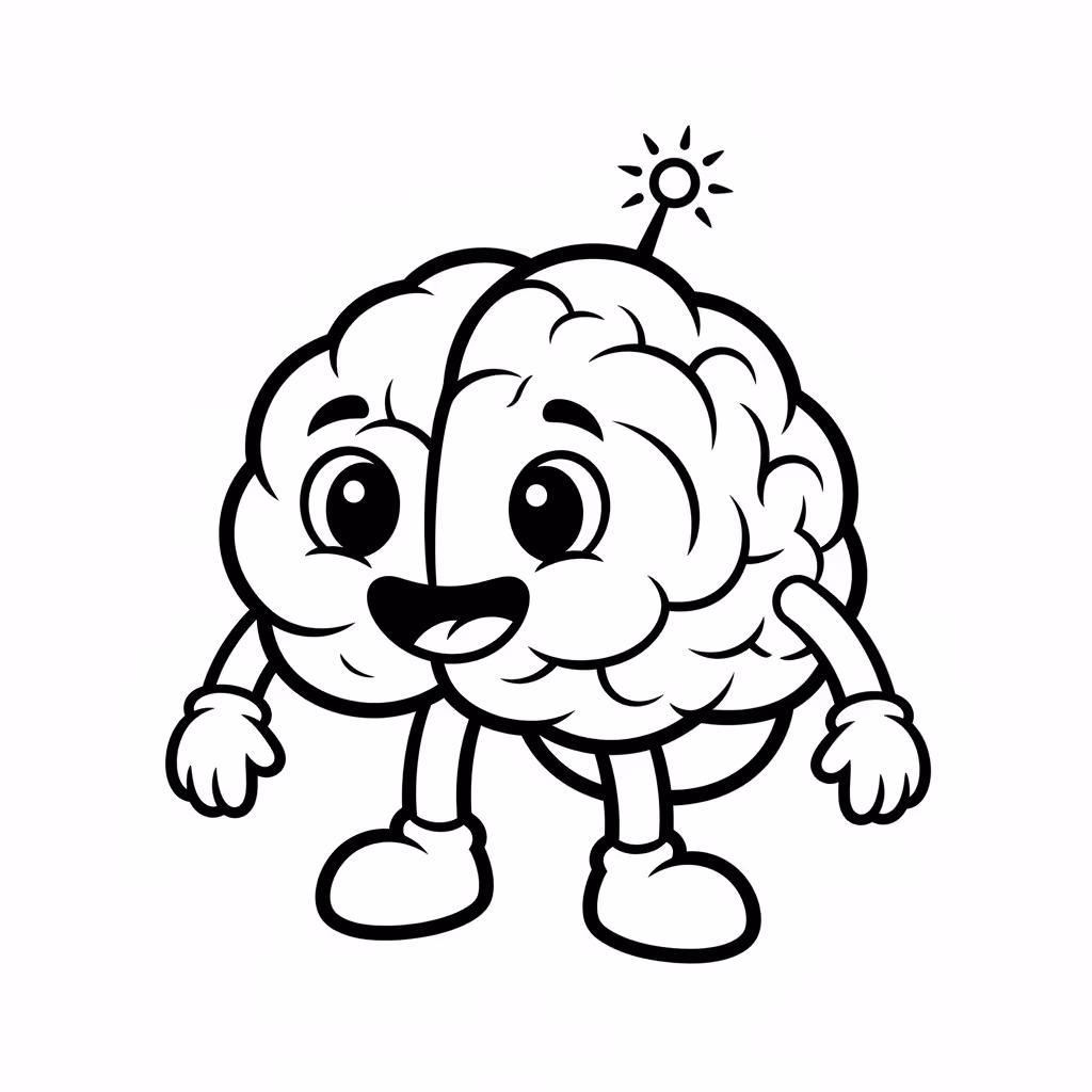 Picture of a printable coloring page showing Brain, level easy