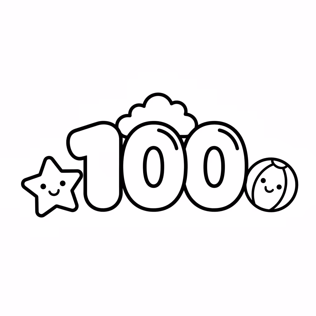Picture of a printable coloring page showing Number 100, level easy