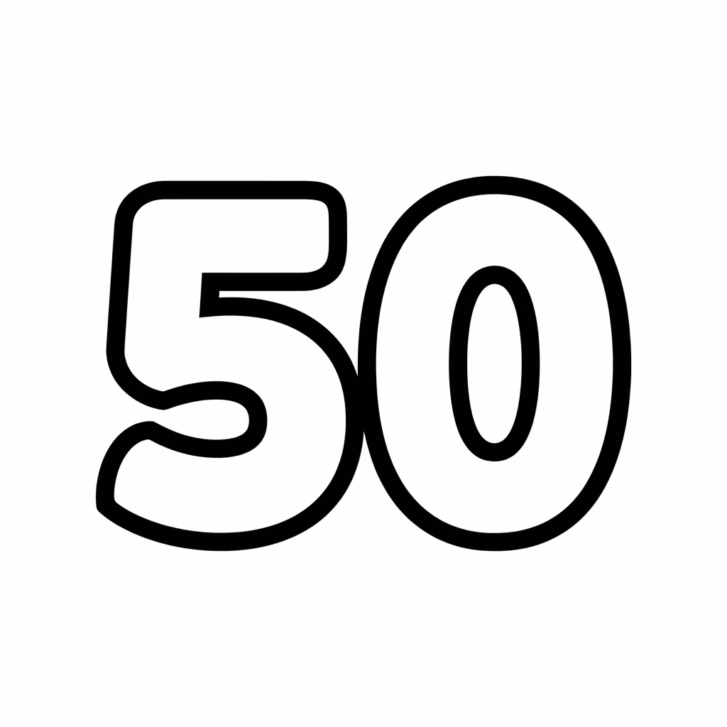 Picture of a printable coloring page showing Number 50, level easy