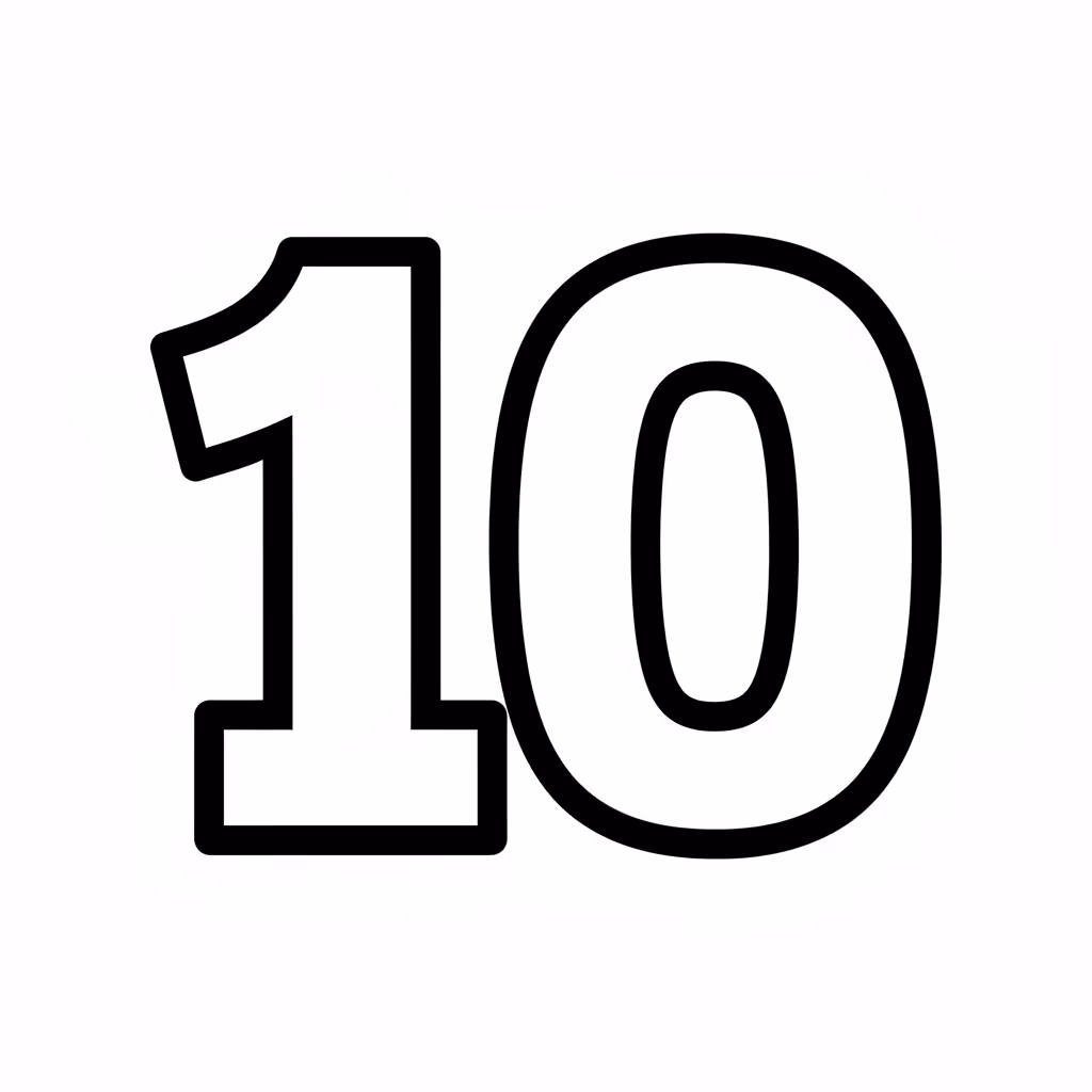 Picture of a printable coloring page showing Number 10, level easy