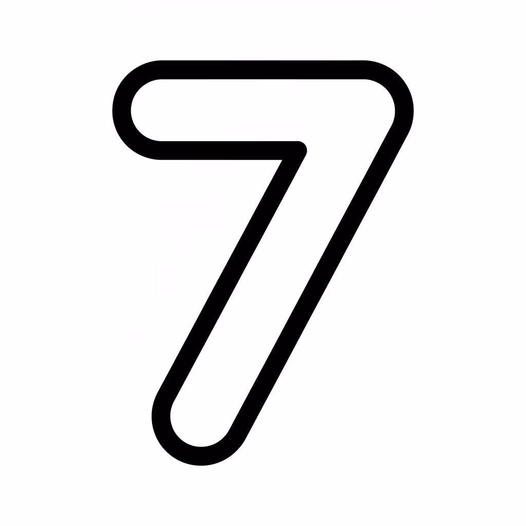 Picture of a printable coloring page showing Number 7, level easy