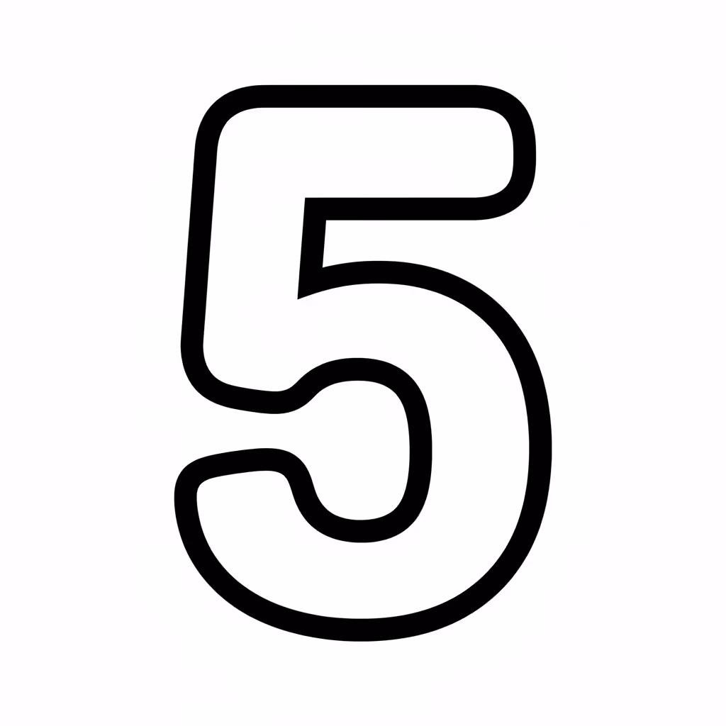 Picture of a printable coloring page showing Number 5, level easy