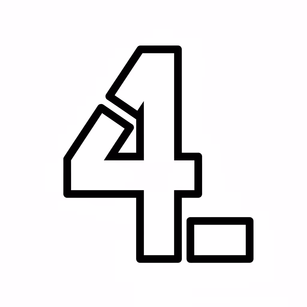 Picture of a printable coloring page showing Number 4, level easy