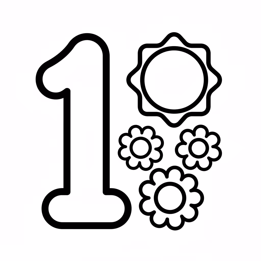 Picture of a printable coloring page showing Number 1, level easy
