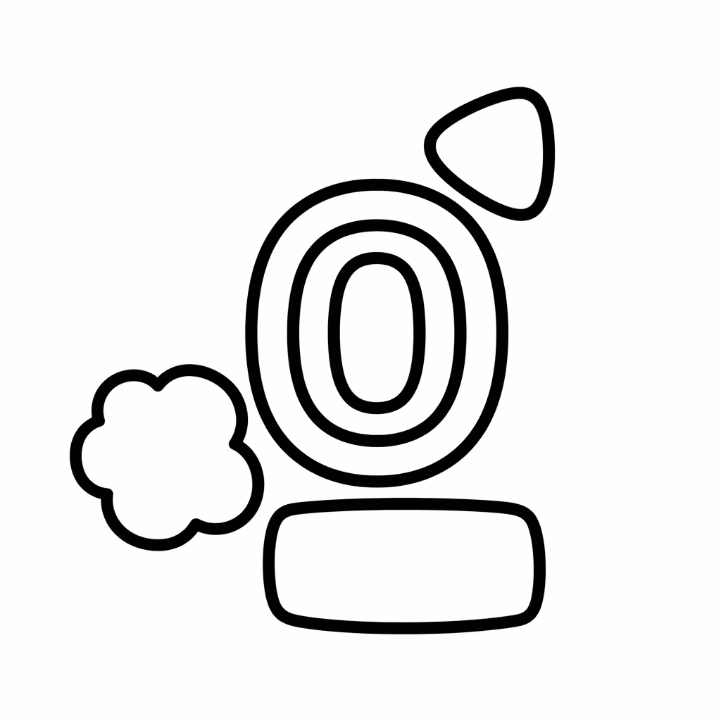 Picture of a printable coloring page showing Number 0, level easy