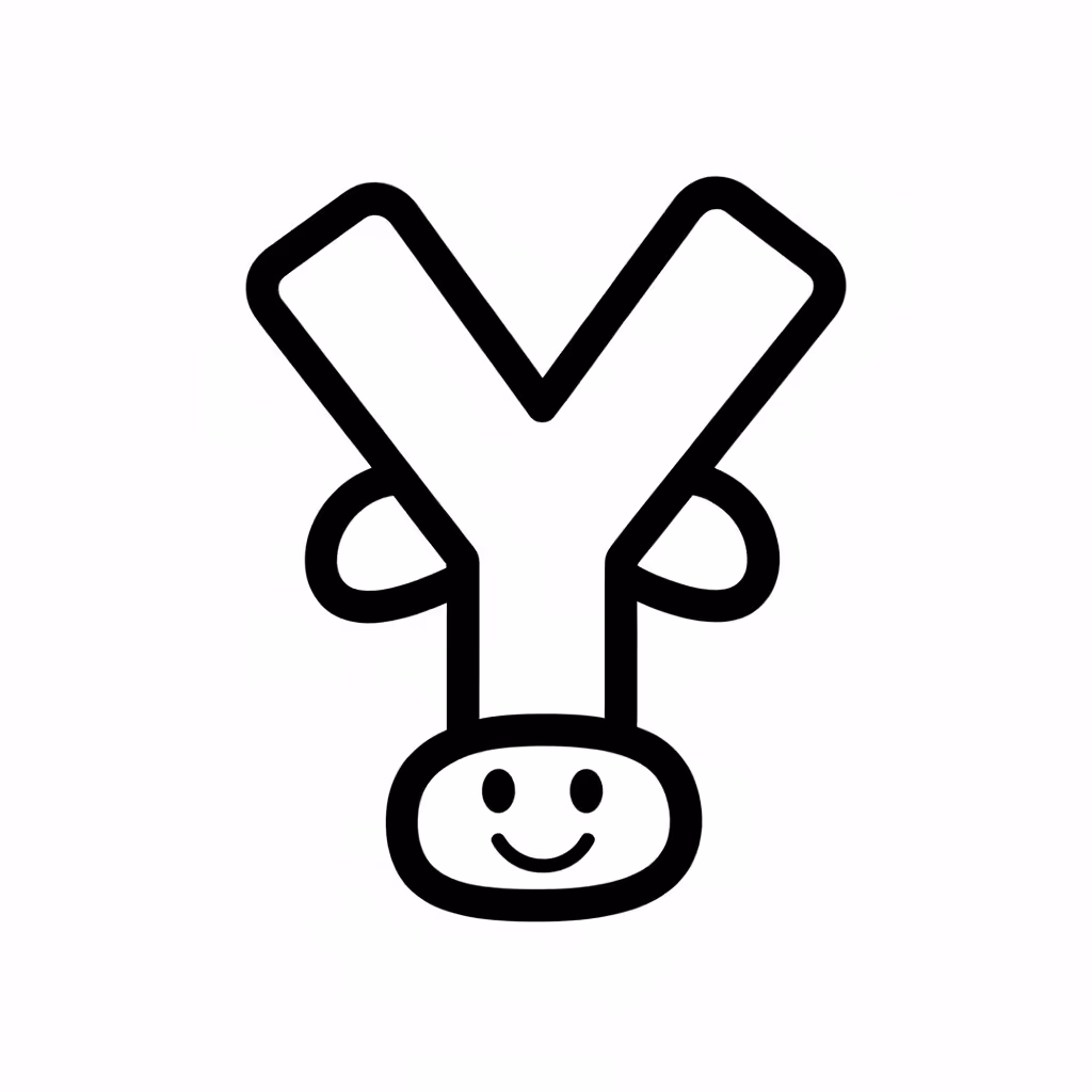 Picture of a printable coloring page showing Letter Y, level easy
