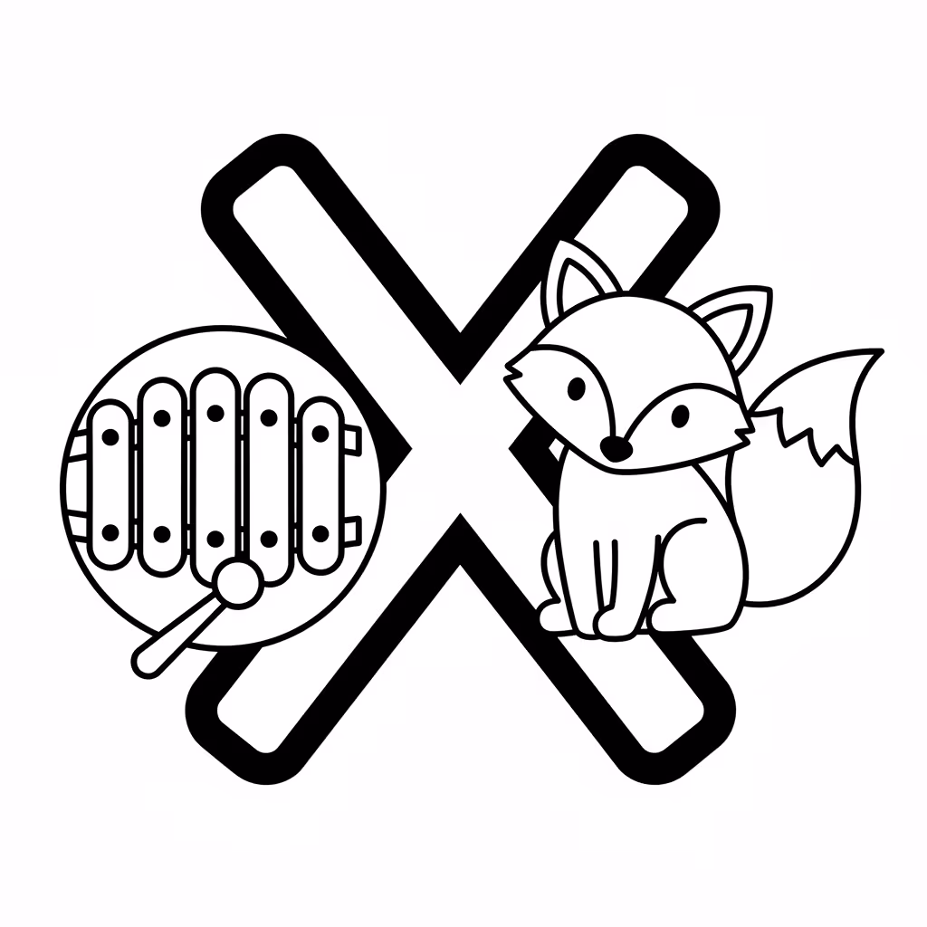 Picture of a printable coloring page showing Letter X, level easy