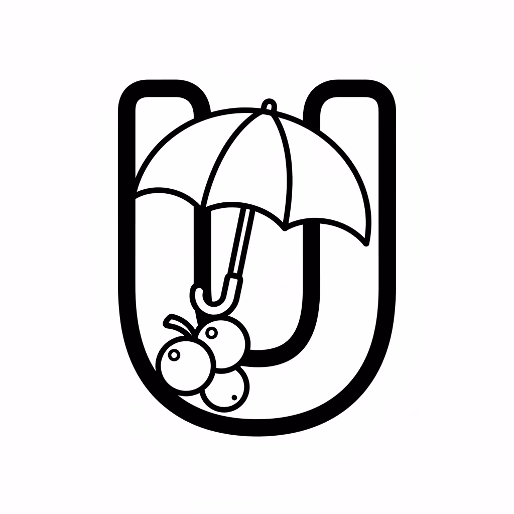 Picture of a printable coloring page showing Letter U, level easy