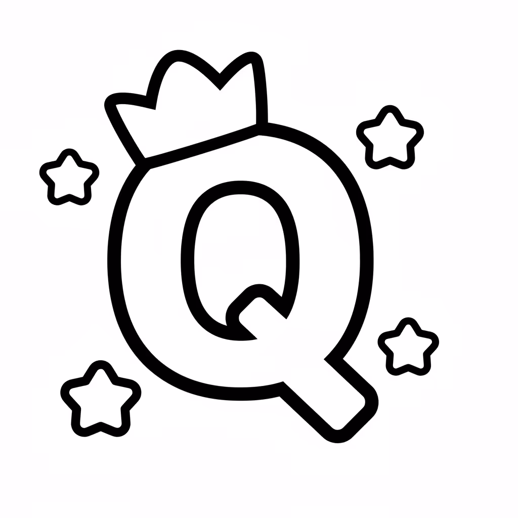 Picture of a printable coloring page showing Letter Q, level easy