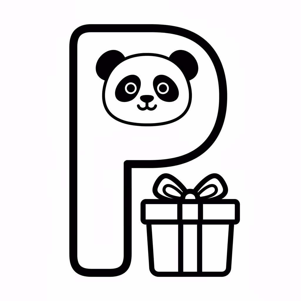 Picture of a printable coloring page showing Letter P, level easy