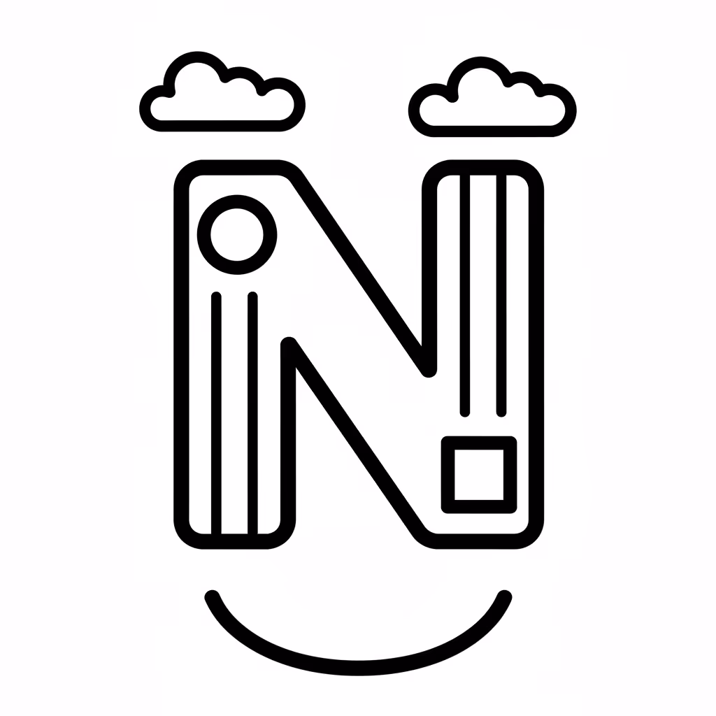Picture of a printable coloring page showing Letter N, level easy