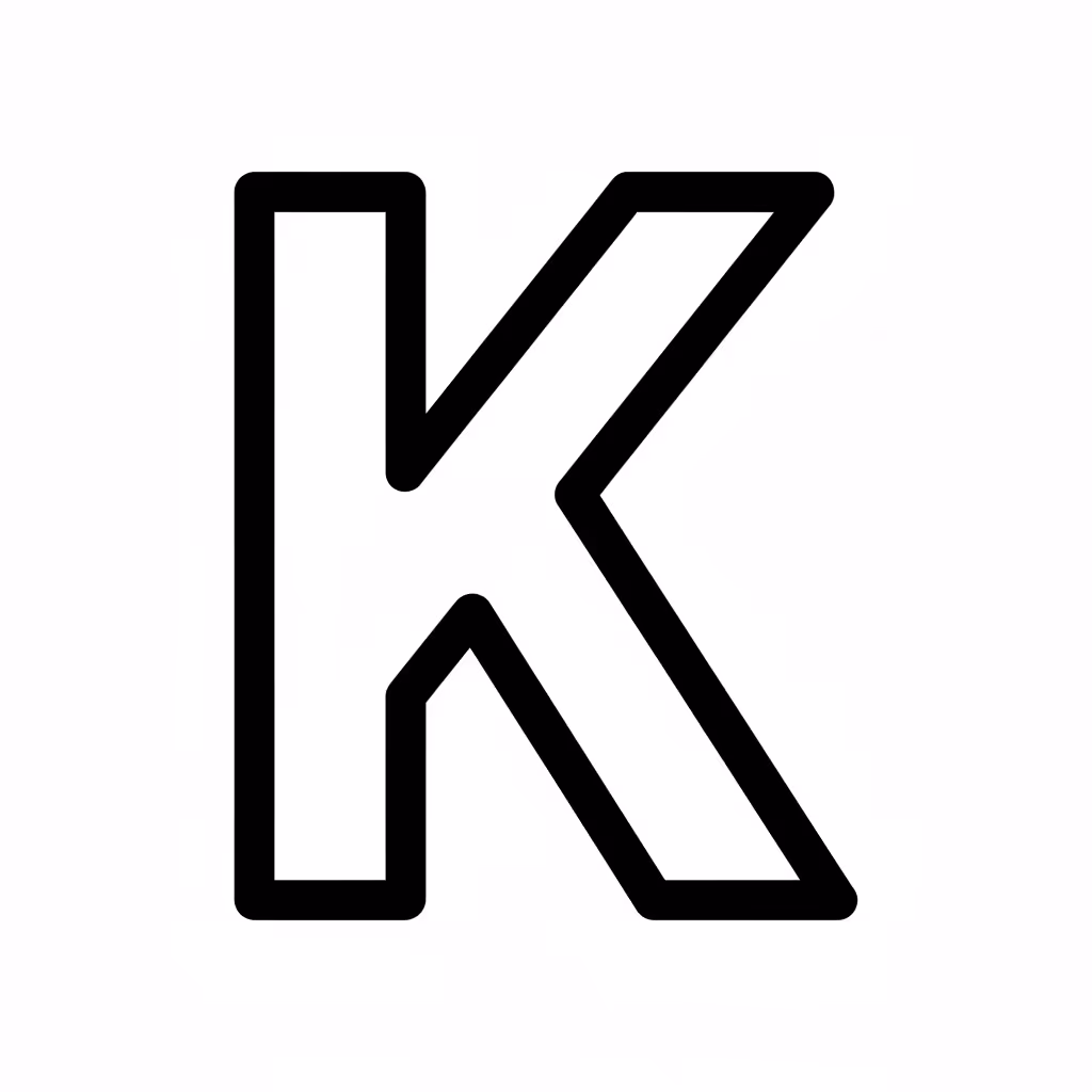 Picture of a printable coloring page showing Letter K, level easy