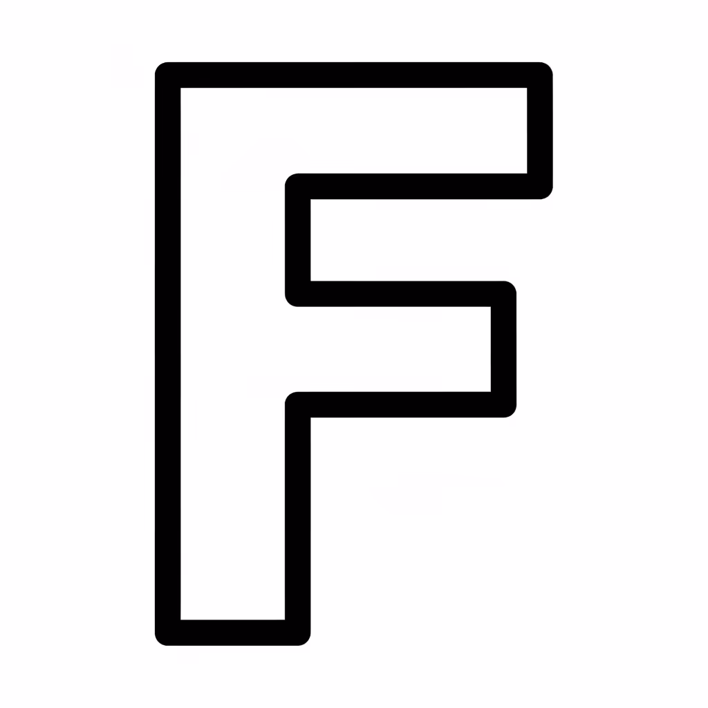 Picture of a printable coloring page showing Letter F, level easy