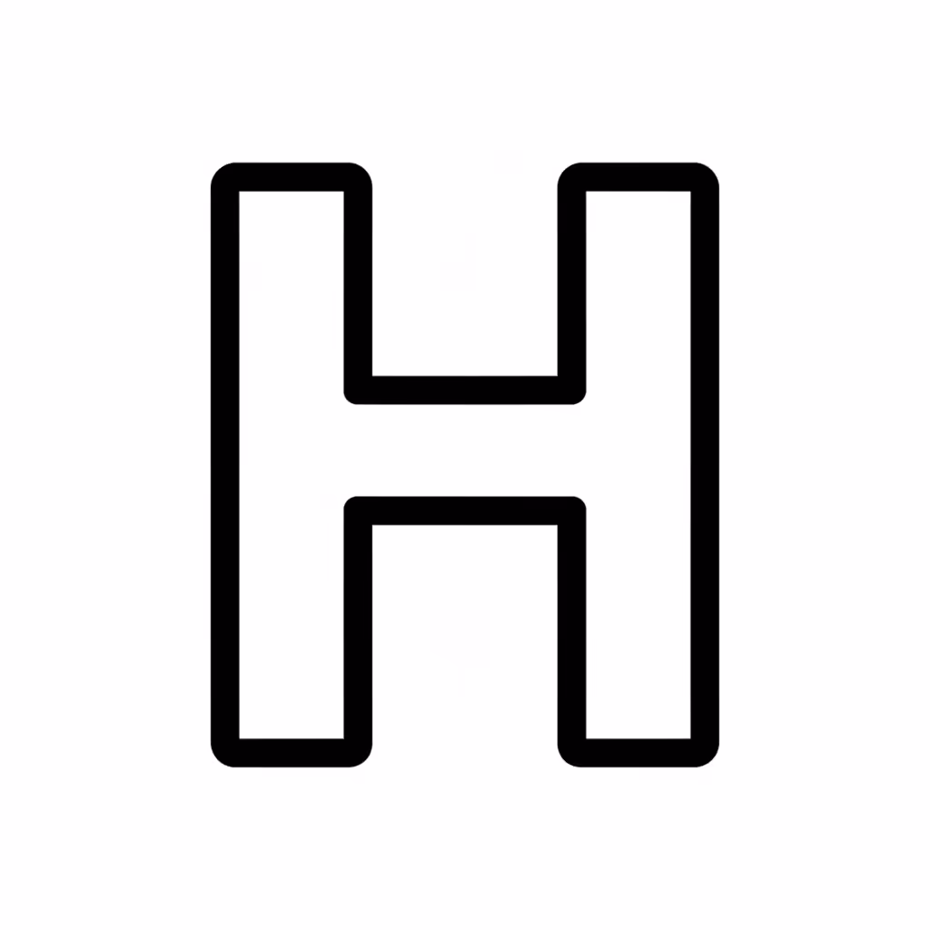 Picture of a printable coloring page showing Letter H, level easy