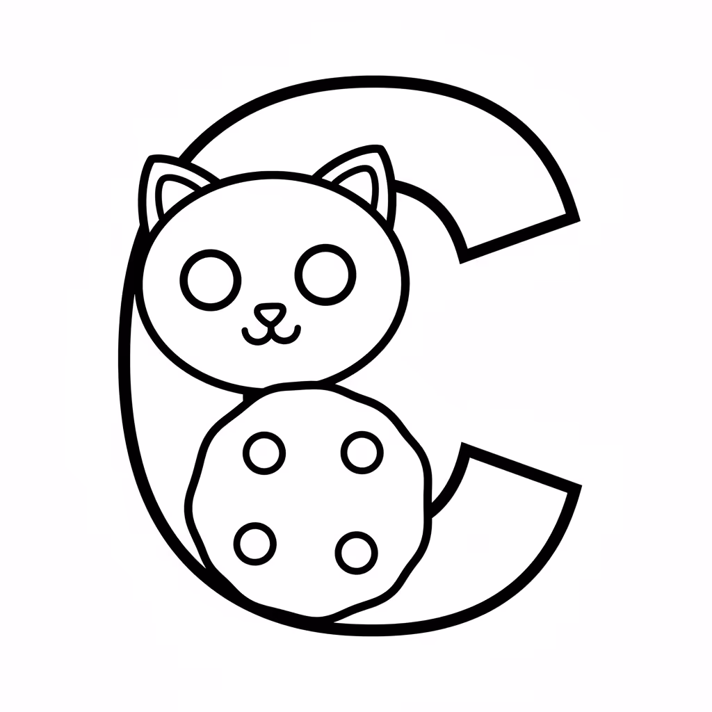 Picture of a printable coloring page showing Letter C, level easy