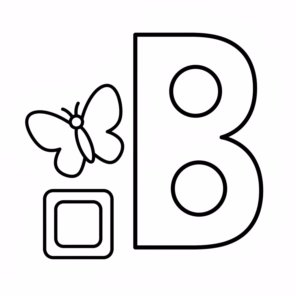 Picture of a printable coloring page showing Letter B, level easy