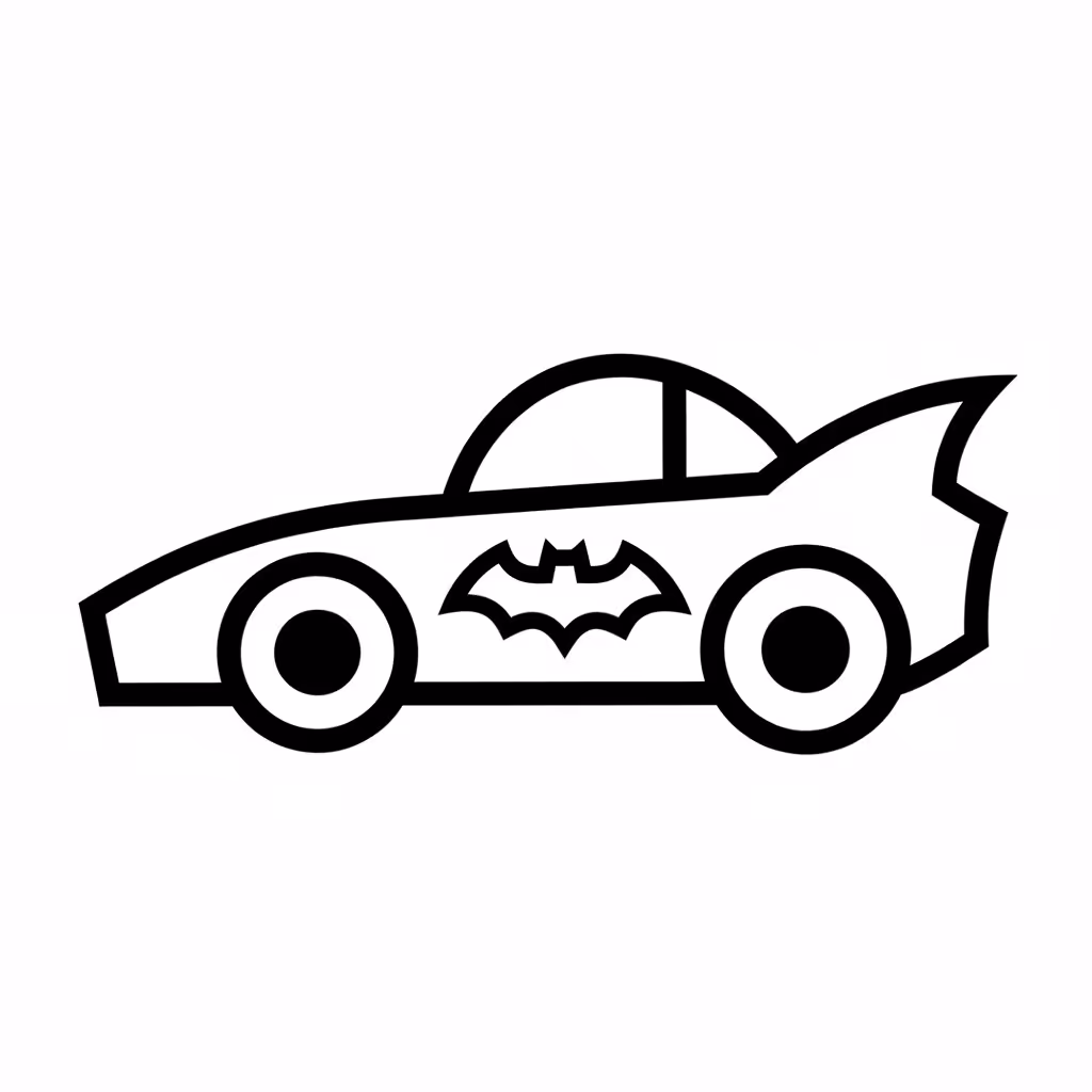 Picture of a printable coloring page showing Batmobile, level easy