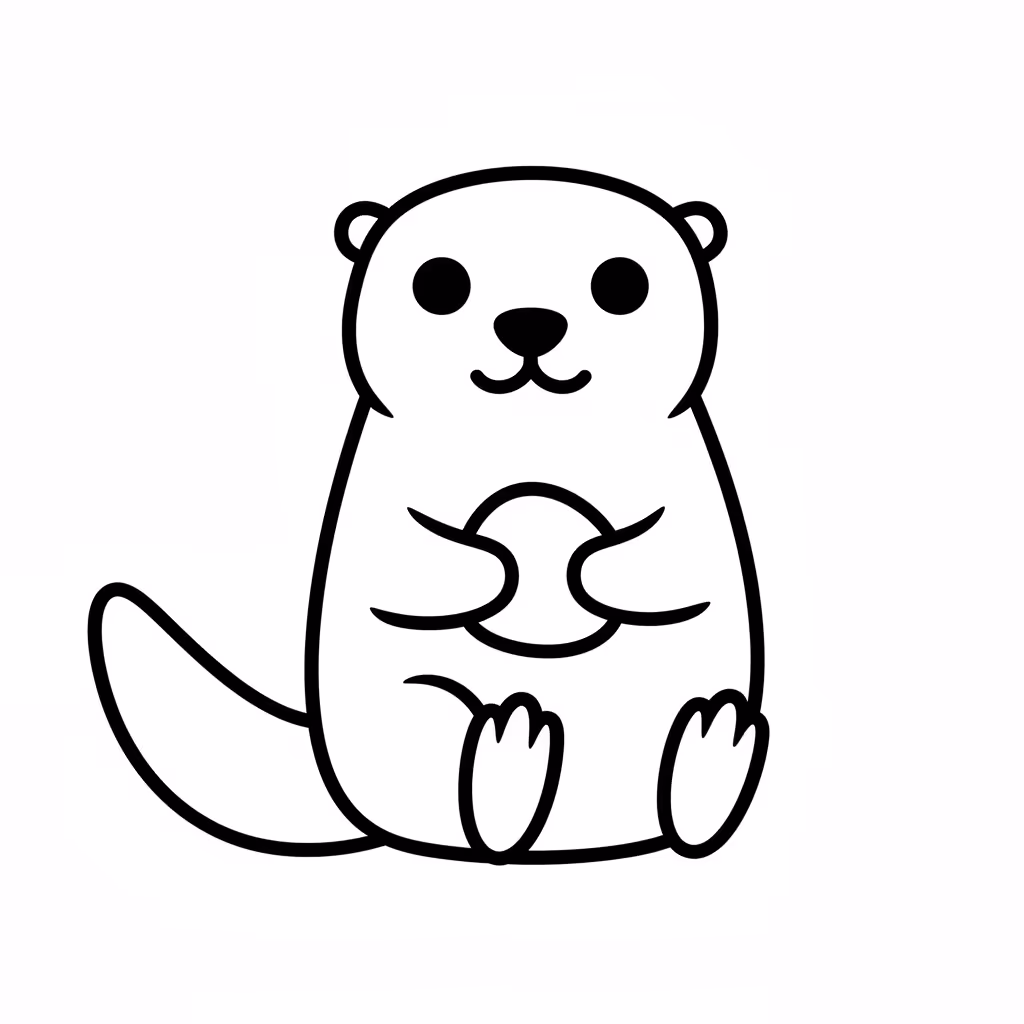 Picture of a printable coloring page showing Otter, level medium