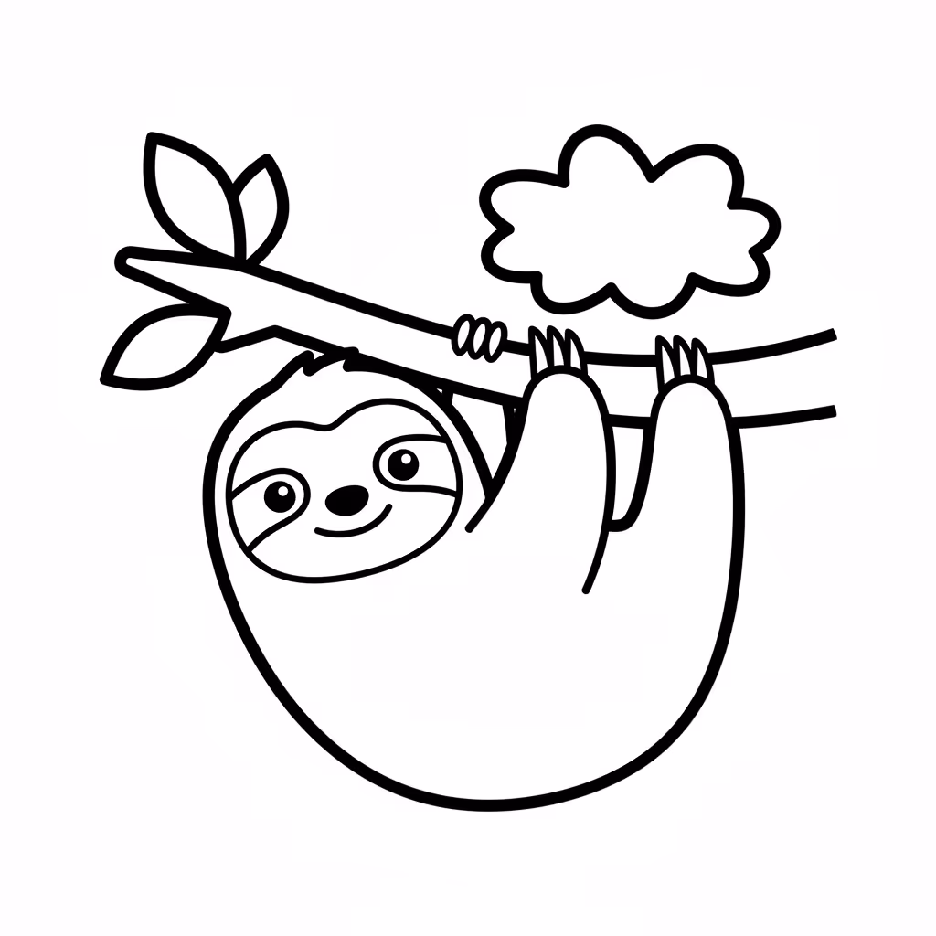 Picture of a printable coloring page showing Sloth, level medium
