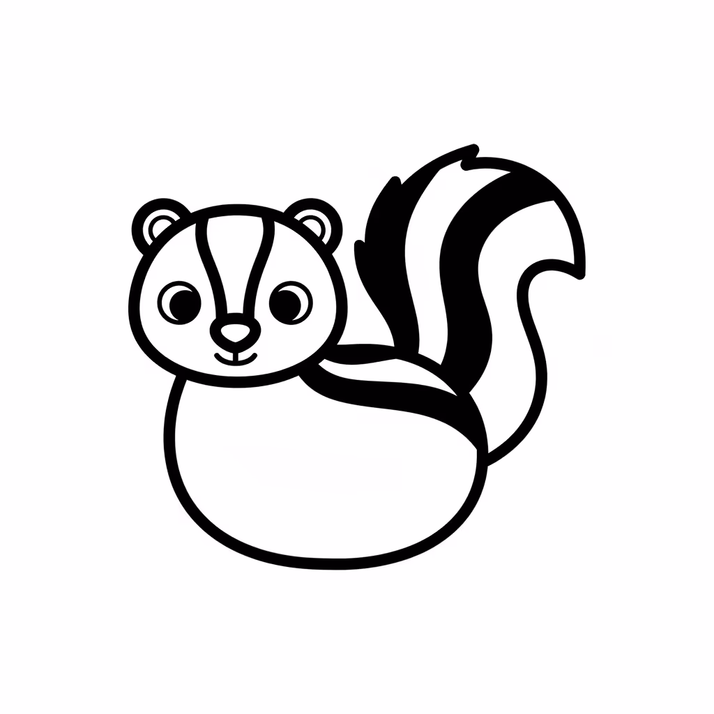 Picture of a printable coloring page showing Skunk, level medium