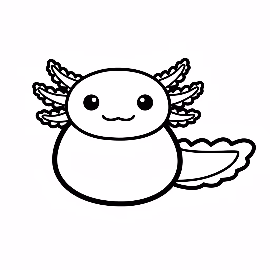 Picture of a printable coloring page showing Axolotl, level medium