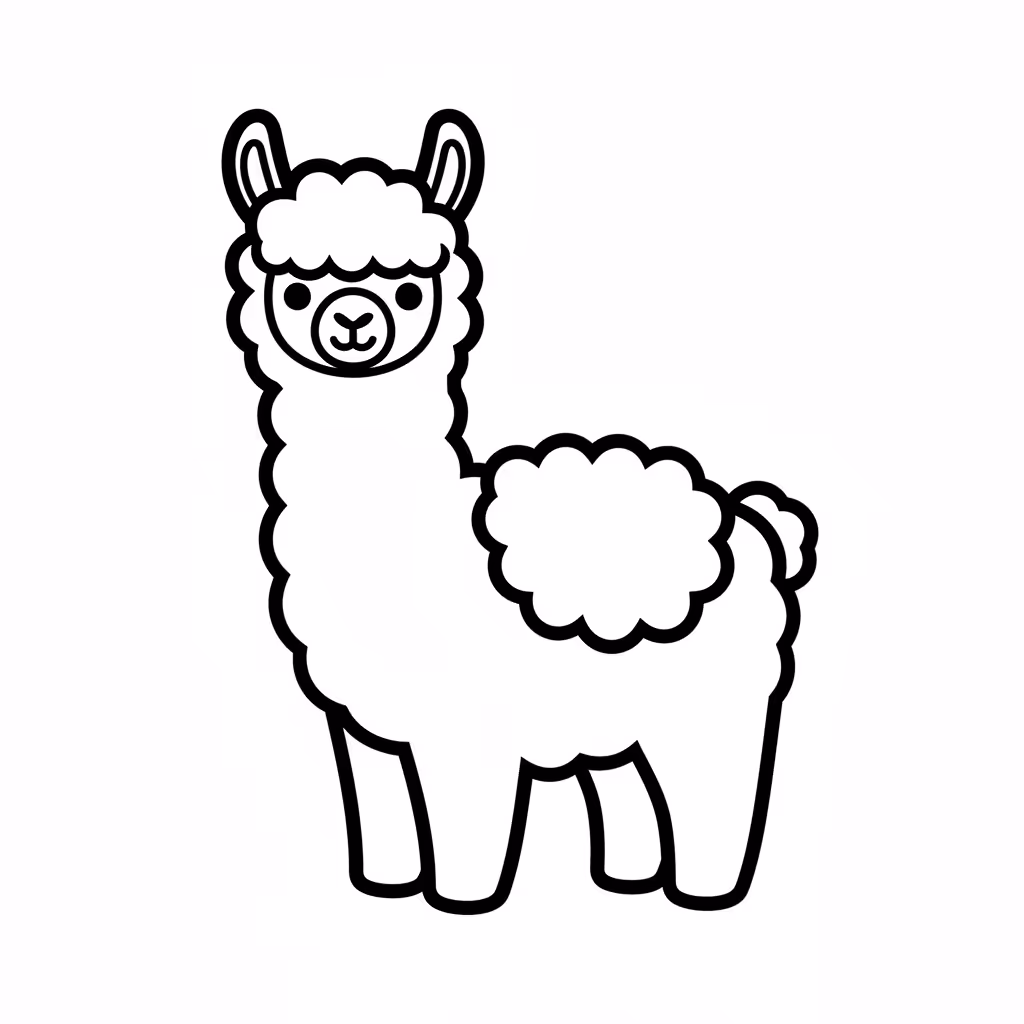 Picture of a printable coloring page showing Alpaca, level medium