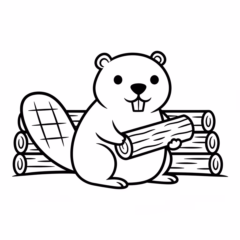 Picture of a printable coloring page showing Beaver, level medium