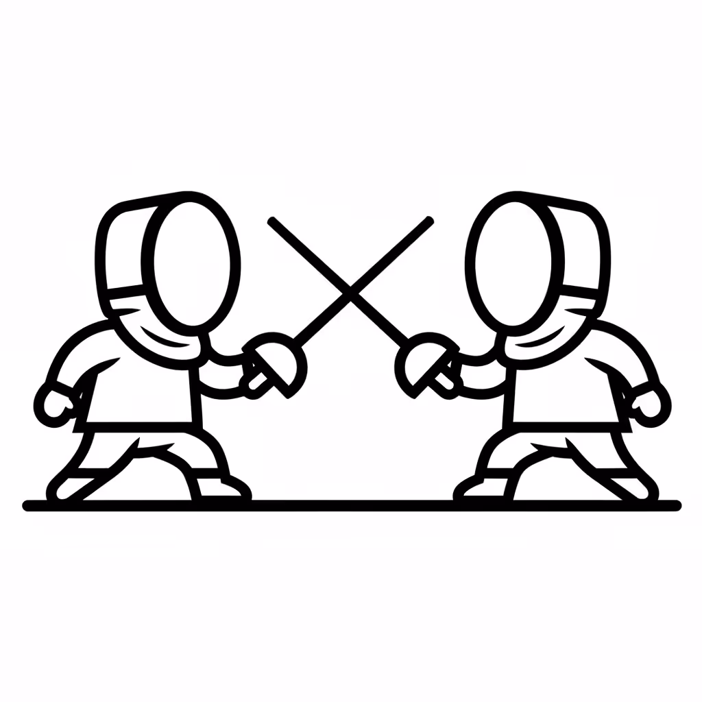 Picture of a printable coloring page showing Fencing, level medium