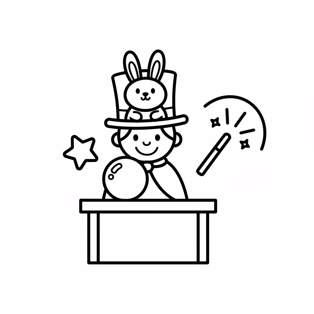 Picture of a printable coloring page showing Magic Show, level medium