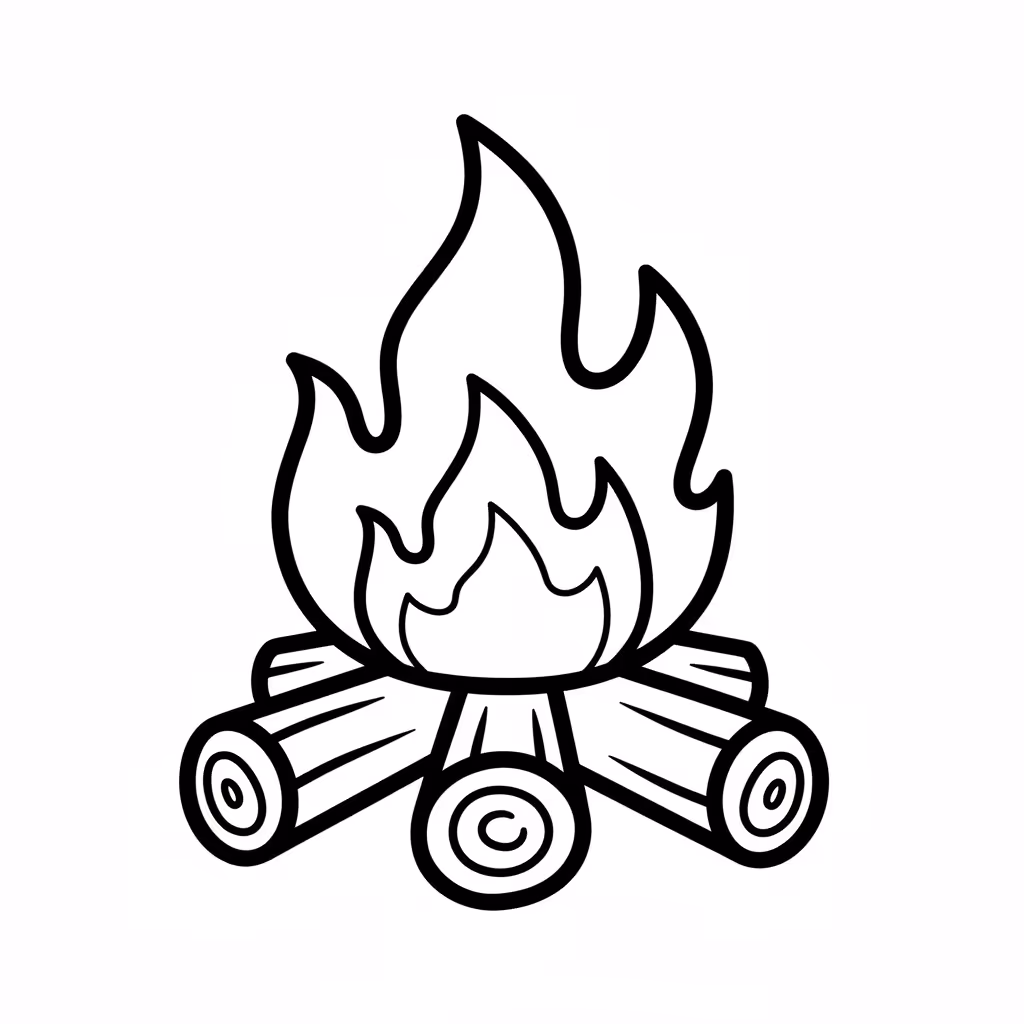 Picture of a printable coloring page showing Campfire, level medium