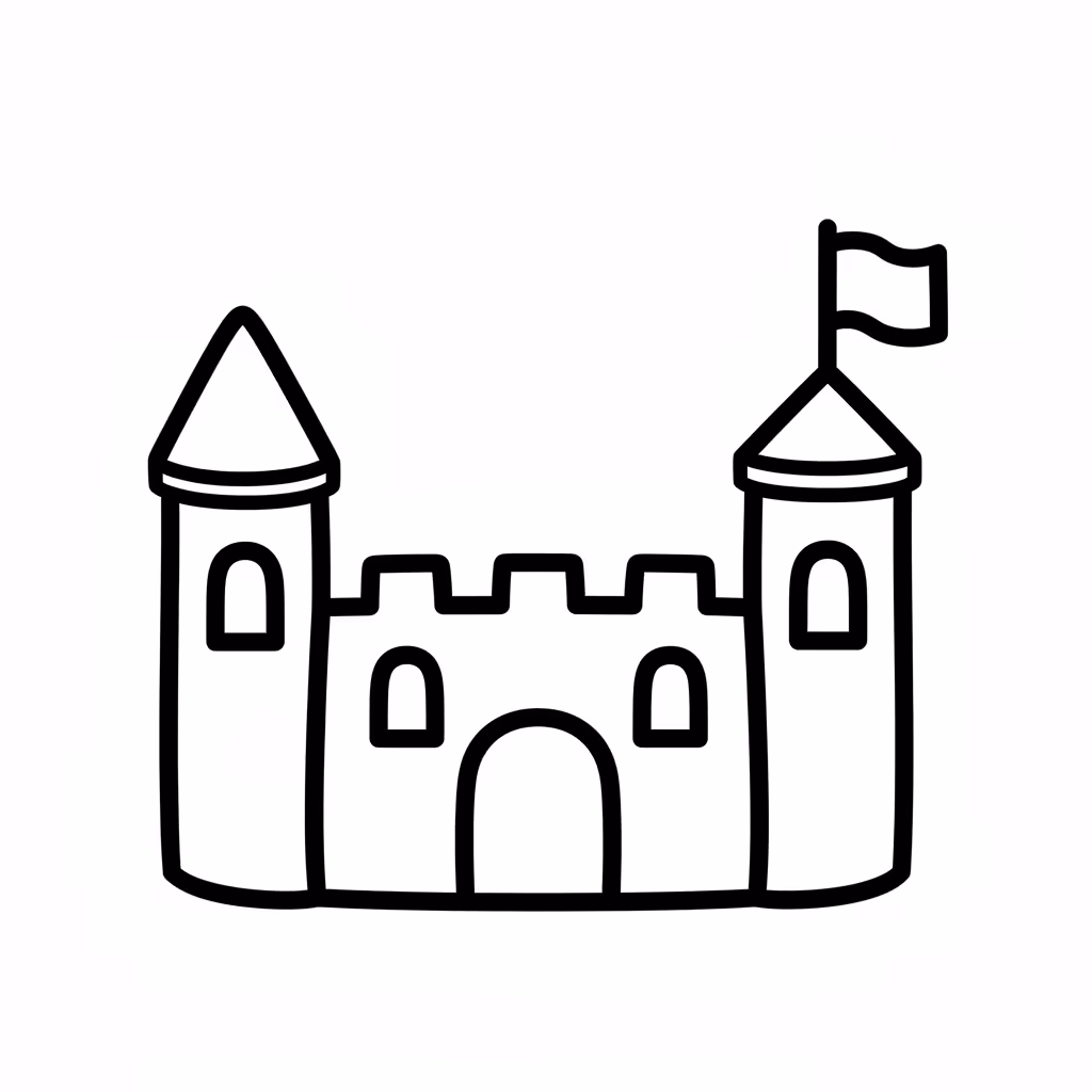 Picture of a printable coloring page showing Sandcastle, level medium