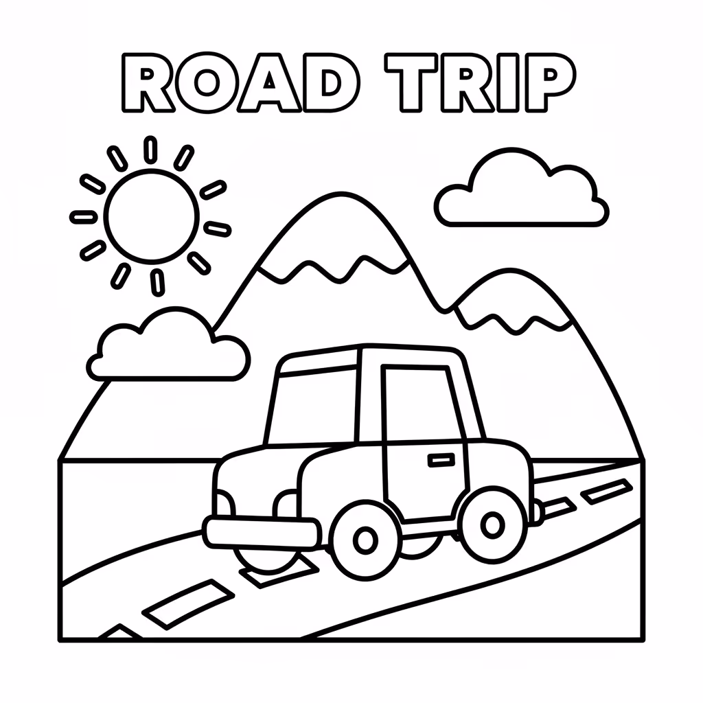 Picture of a printable coloring page showing Road Trip, level medium