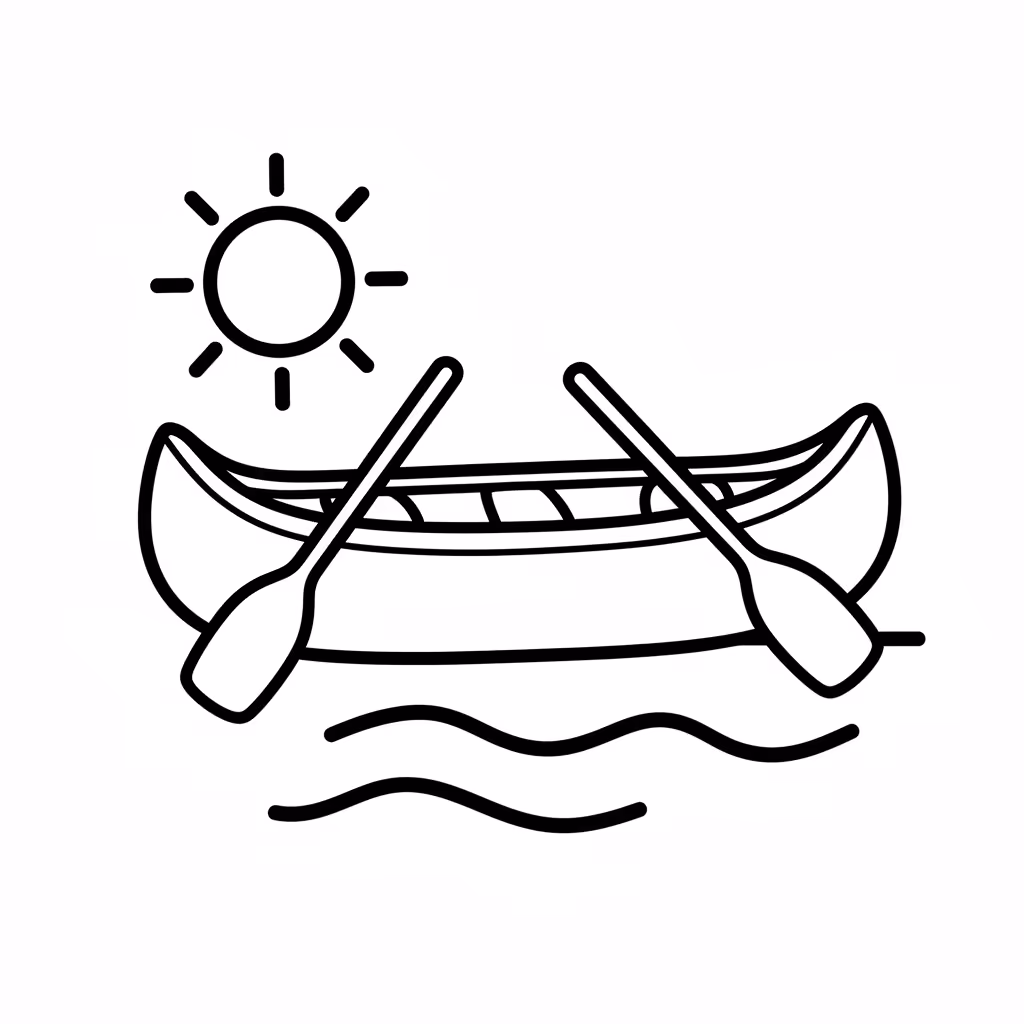Picture of a printable coloring page showing Canoe, level medium