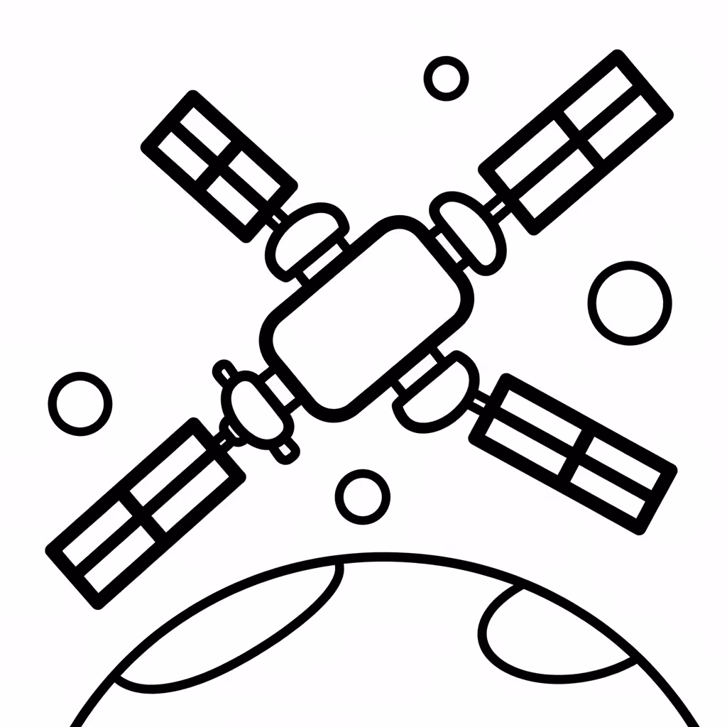 Picture of a printable coloring page showing Space Station, level medium