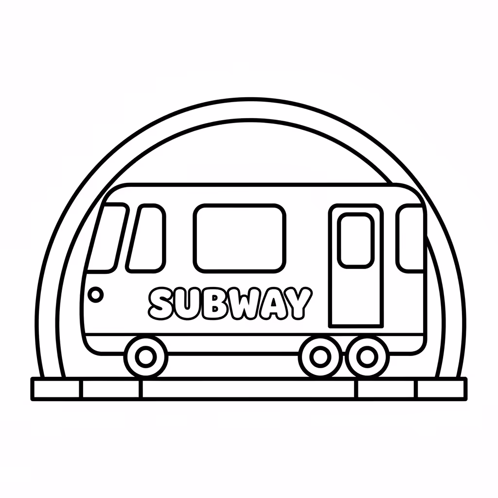 Picture of a printable coloring page showing Subway, level medium