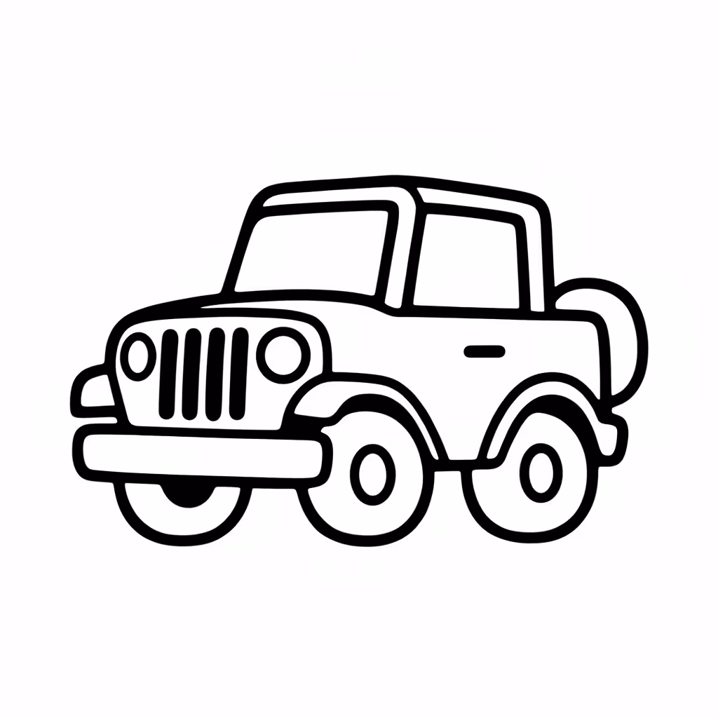 Picture of a printable coloring page showing Jeep, level medium