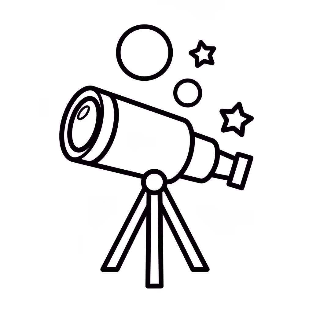 Picture of a printable coloring page showing Telescope, level medium