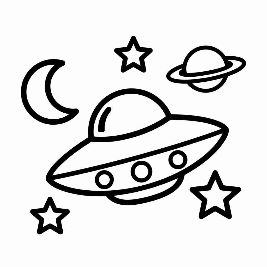 Picture of a printable coloring page showing UFO, level medium