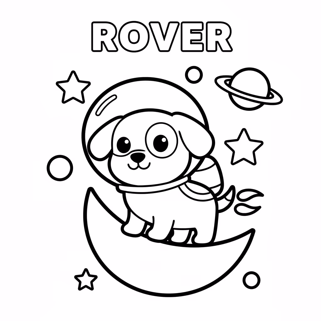 Picture of a printable coloring page showing Rover, level medium