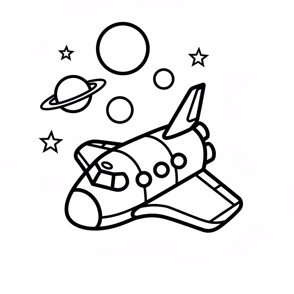 Picture of a printable coloring page showing Space Shuttle, level medium