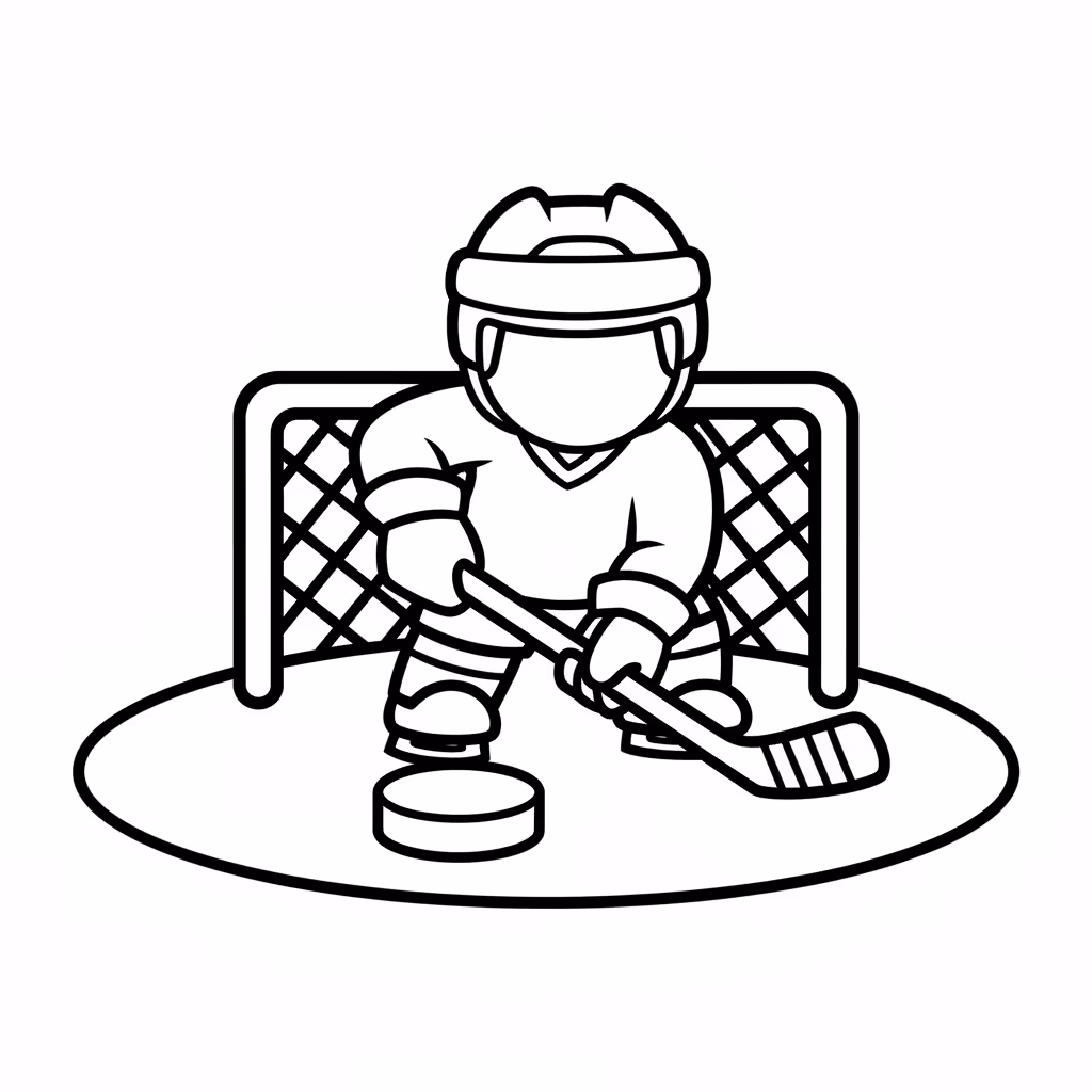 Picture of a printable coloring page showing Ice Hockey, level medium