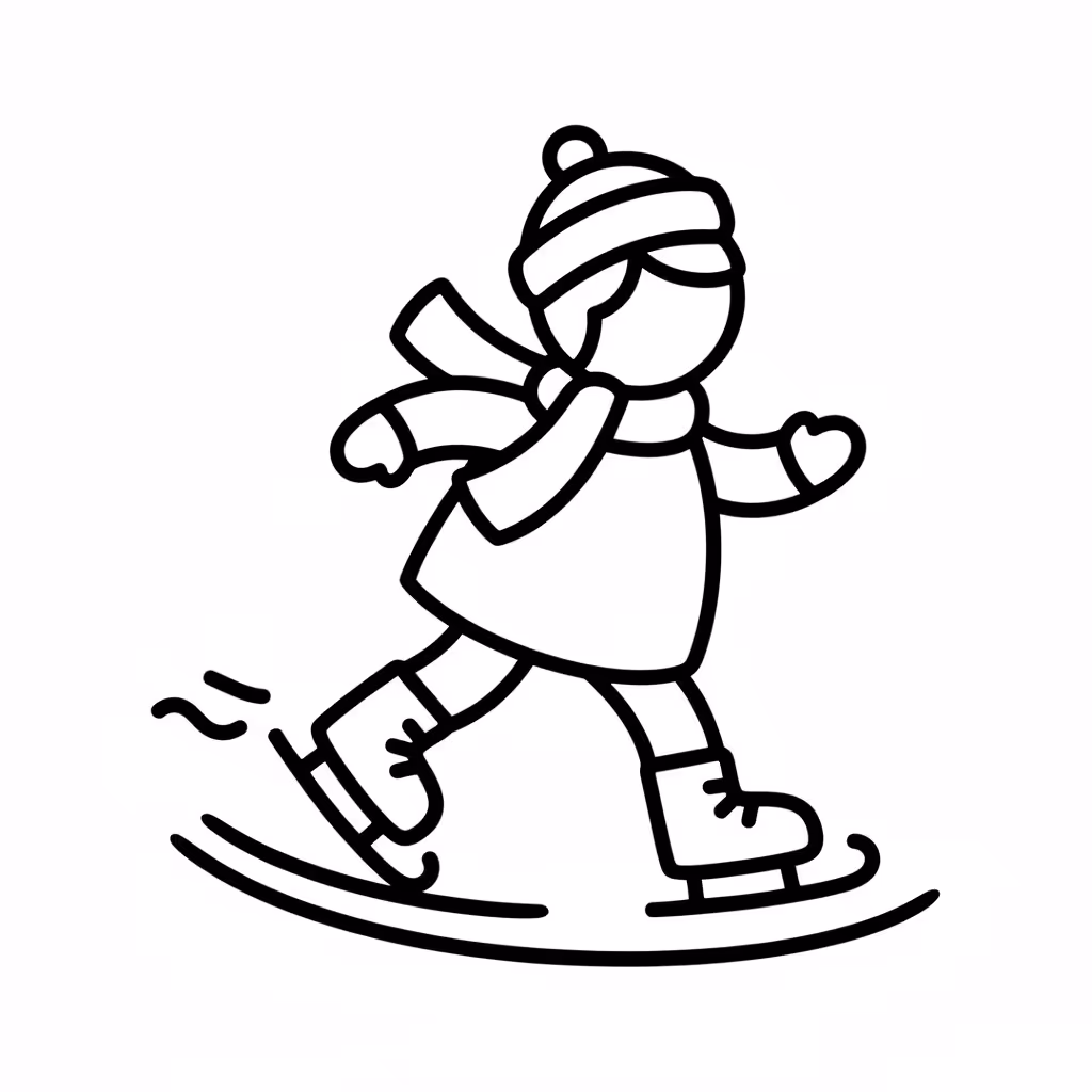 Picture of a printable coloring page showing Ice Skating, level medium